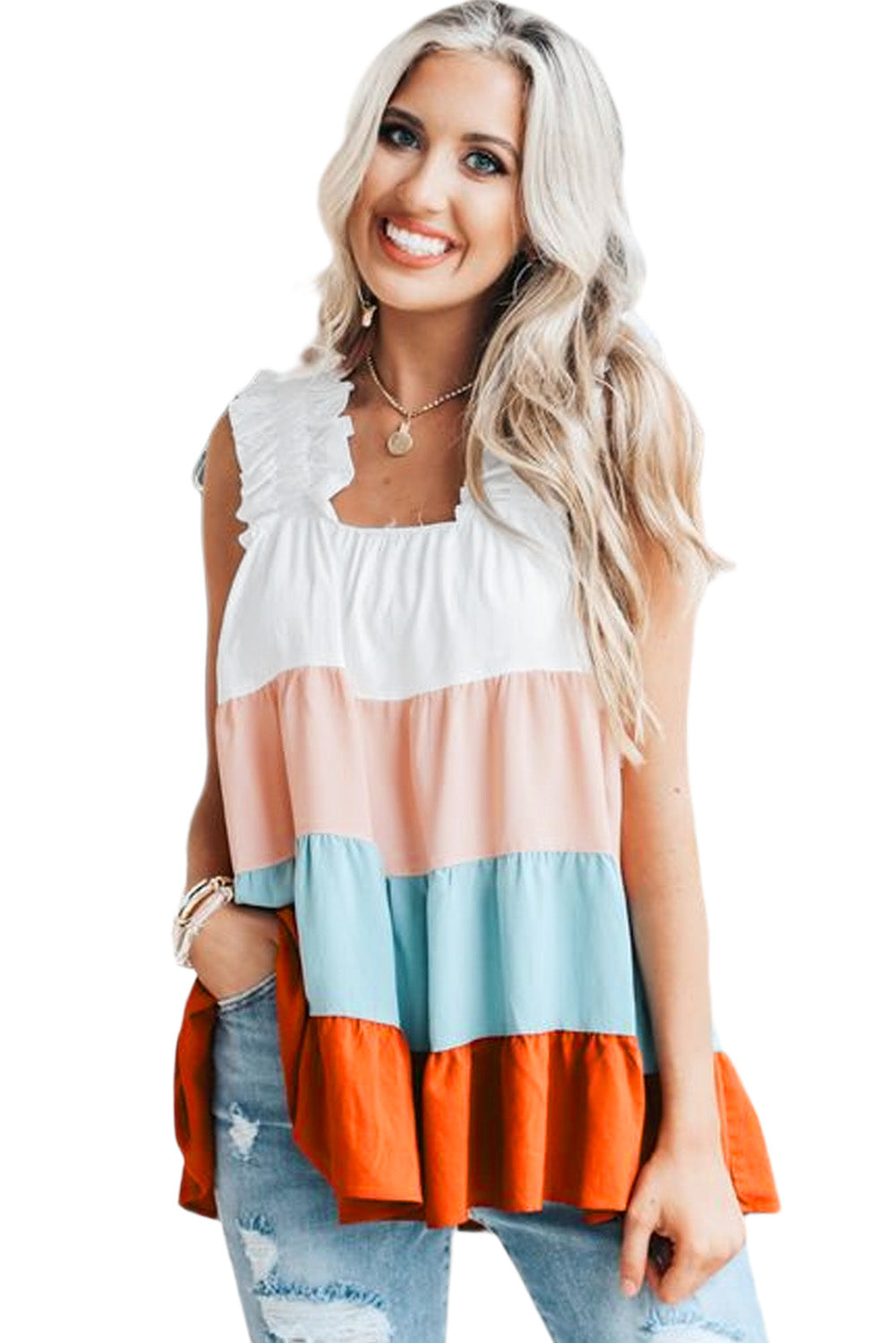 Pink Tie Button V Neck Short Flowy Sleeve Tiered Dress