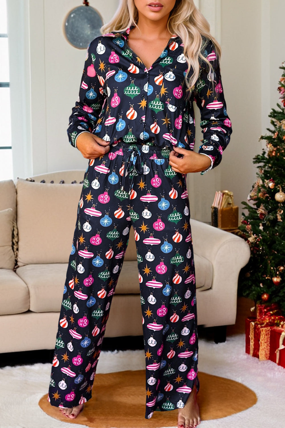 Christmas Lights Print Pajama Set