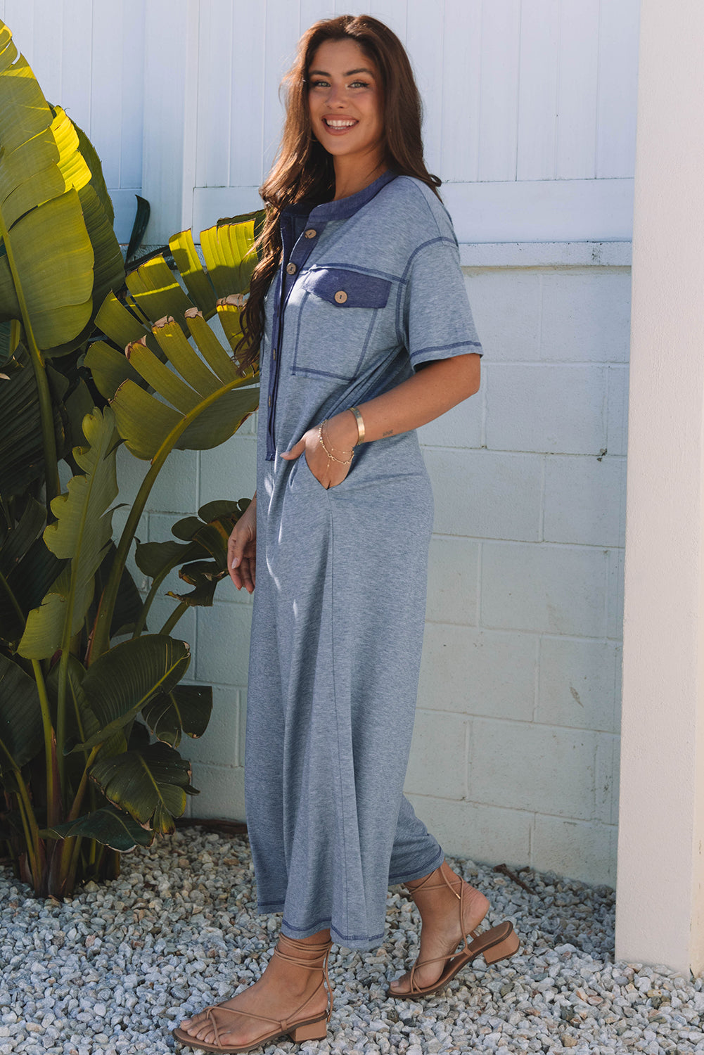 Chest Pockets Wide Leg Jumpsuit