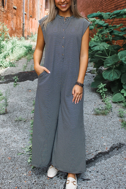 Striped Print Wide Leg Jumpsuit