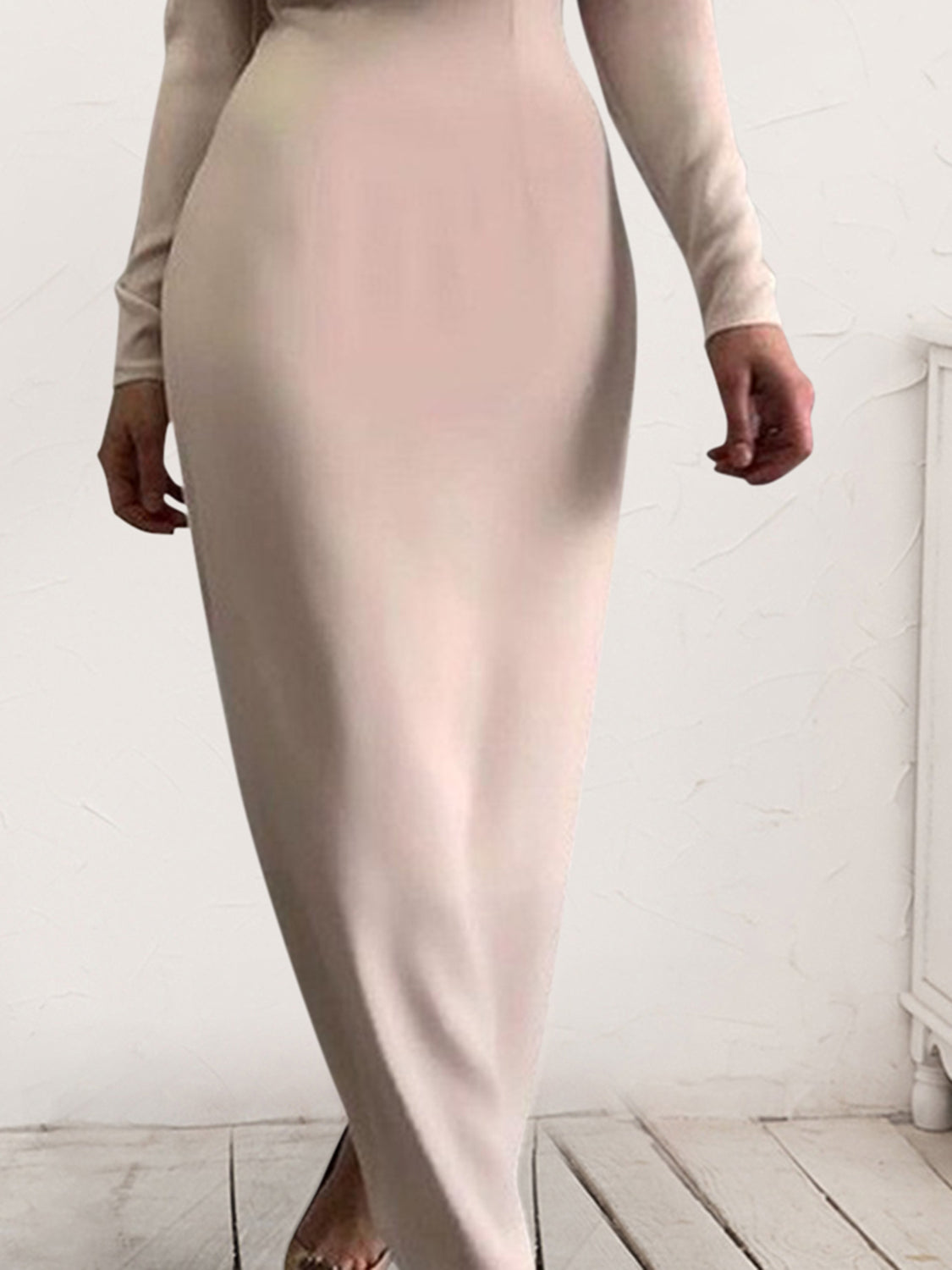 Ruched Turtleneck Long Sleeve Dress